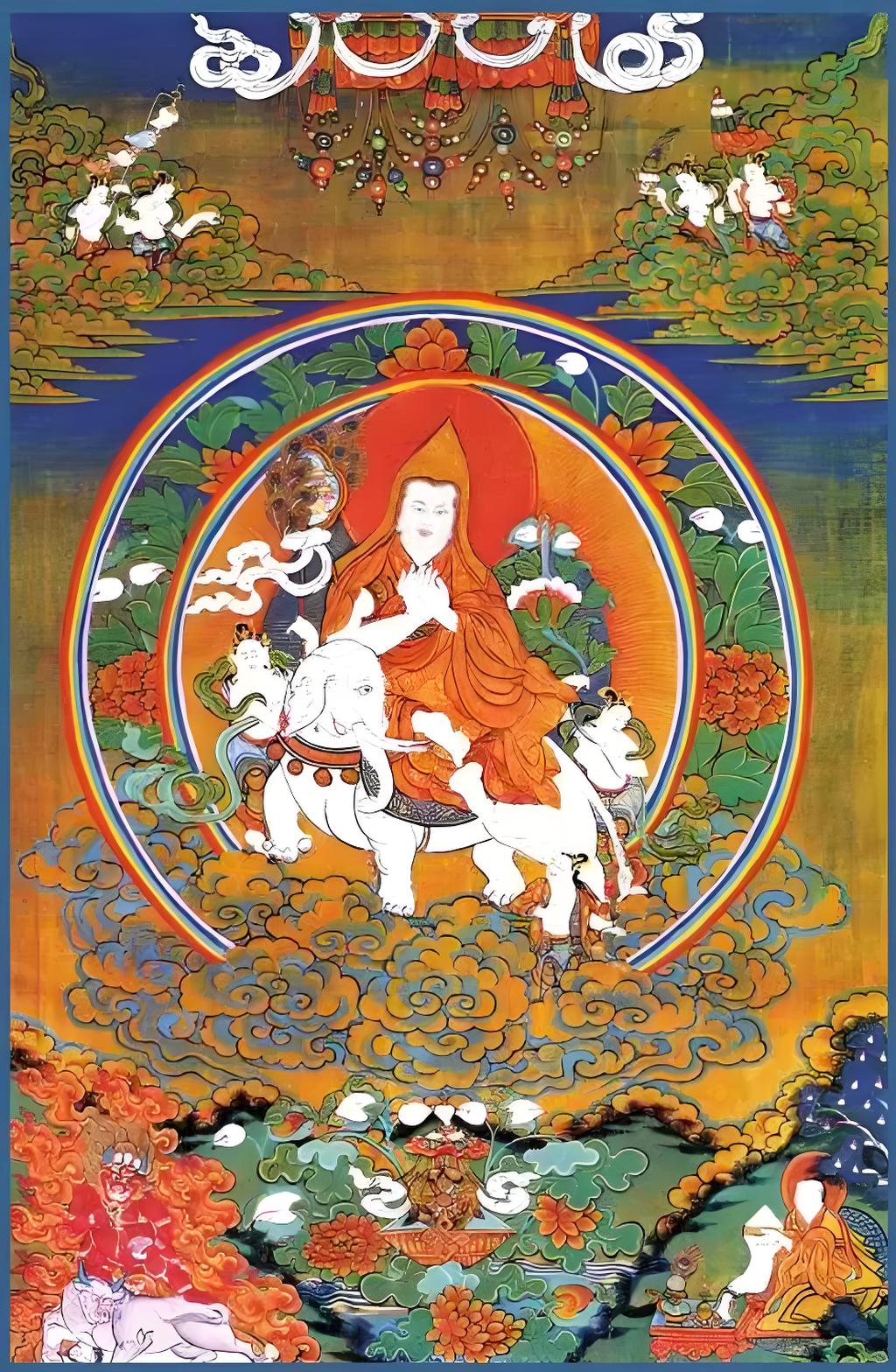 Tsongkhapa riding en elephant
