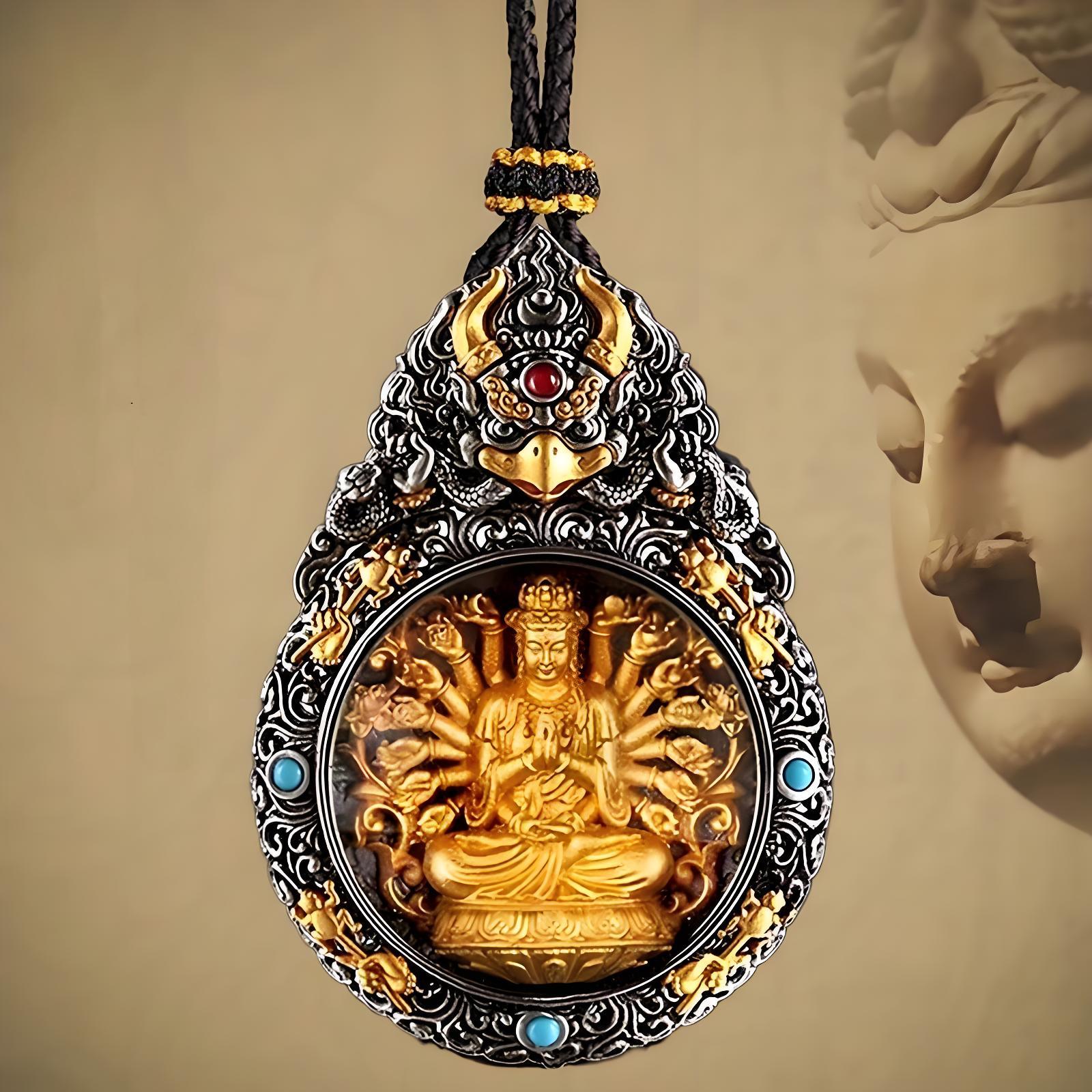 Zodiac Guardian Buddha Pendant Necklace – Tibetan Silver Amulet for Protection & Blessings