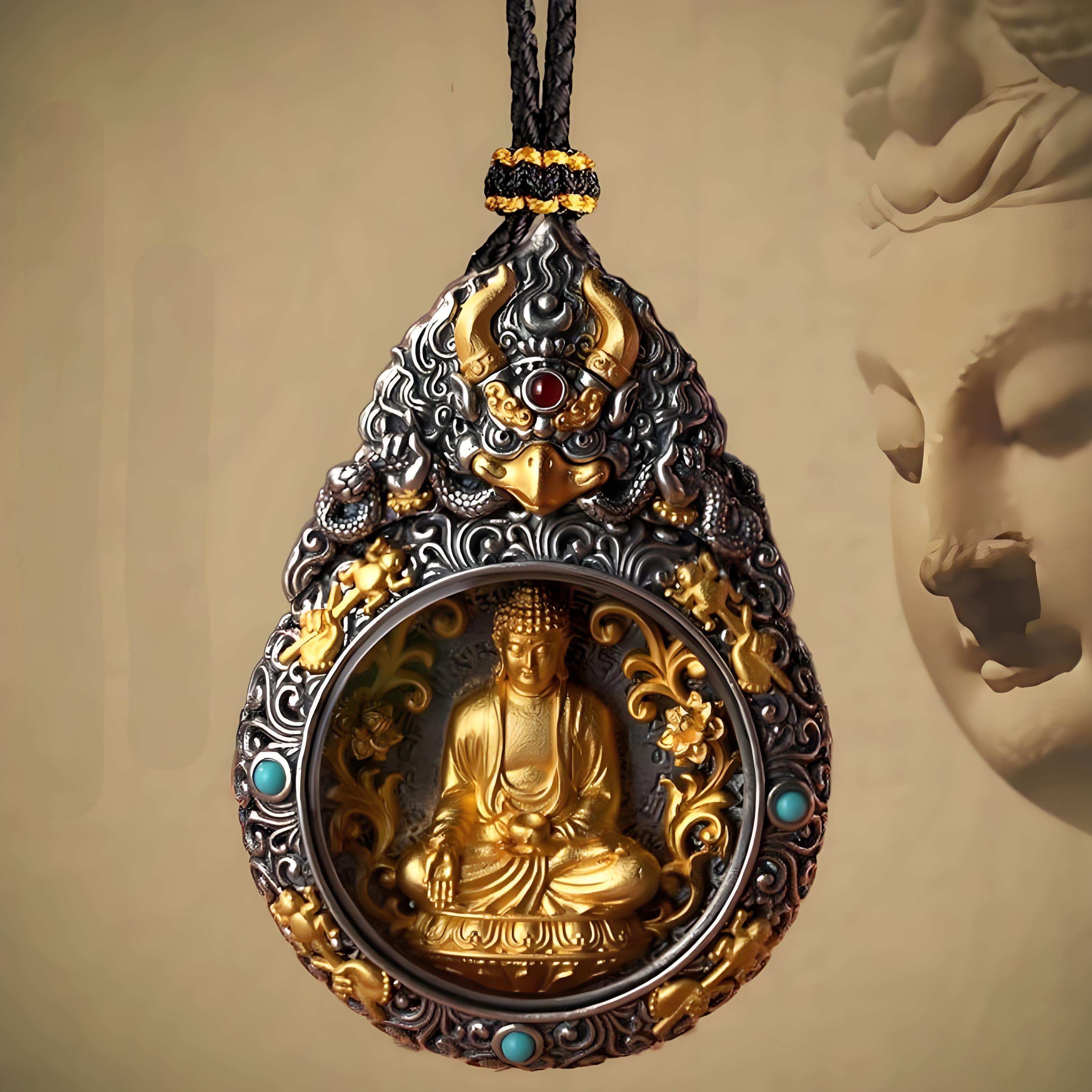 Tibetan Medicine Buddha Pendant | Buddhist Amulet Necklace
