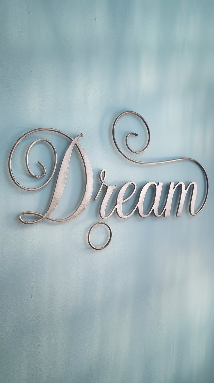A motivational wrought iron wall art piece featuring the word "Dream" in elegant, cursive script
