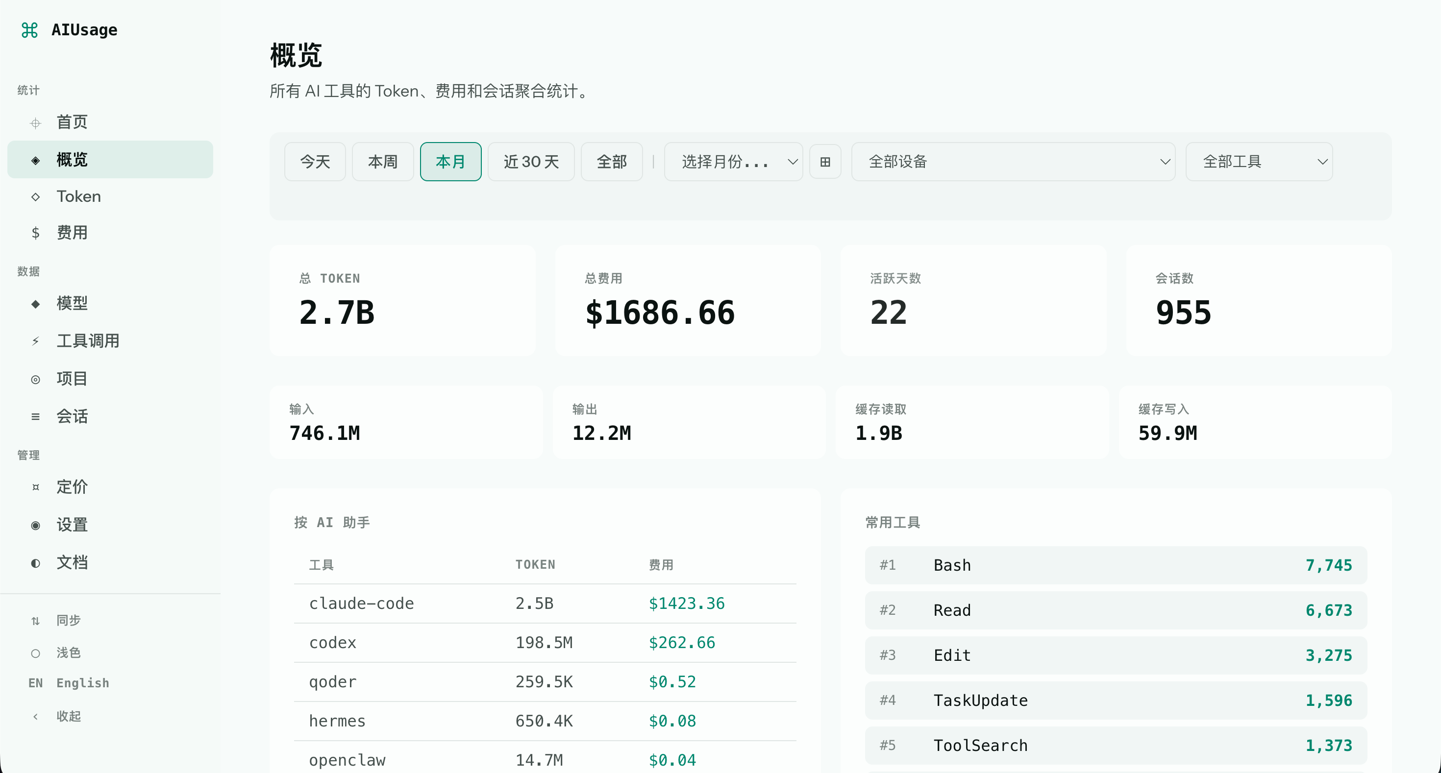 Overview page
