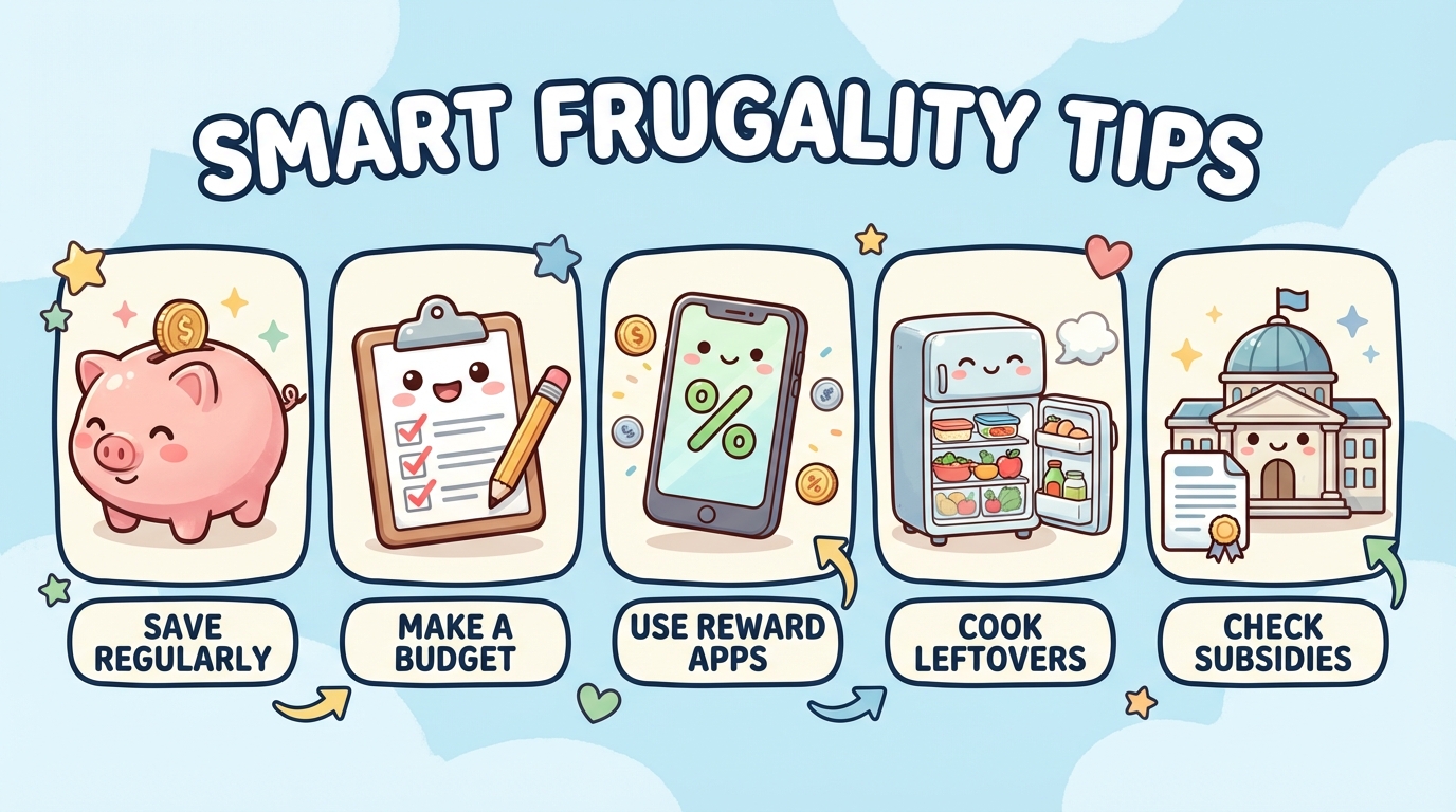 짠테크 꿀팁 5가지를 요약한 인포그래픽