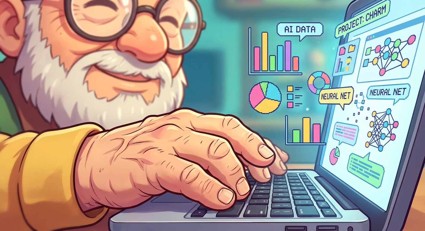 신중년이 AI 데이터 라벨링 작업을 배우며 노트북을 사용하는 손 클로즈업