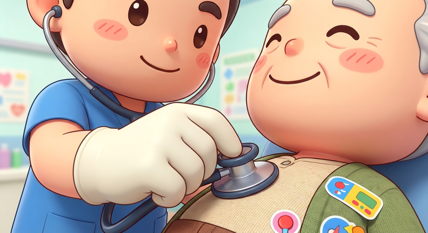 의사에게 건강검진을 받고 있는 시니어