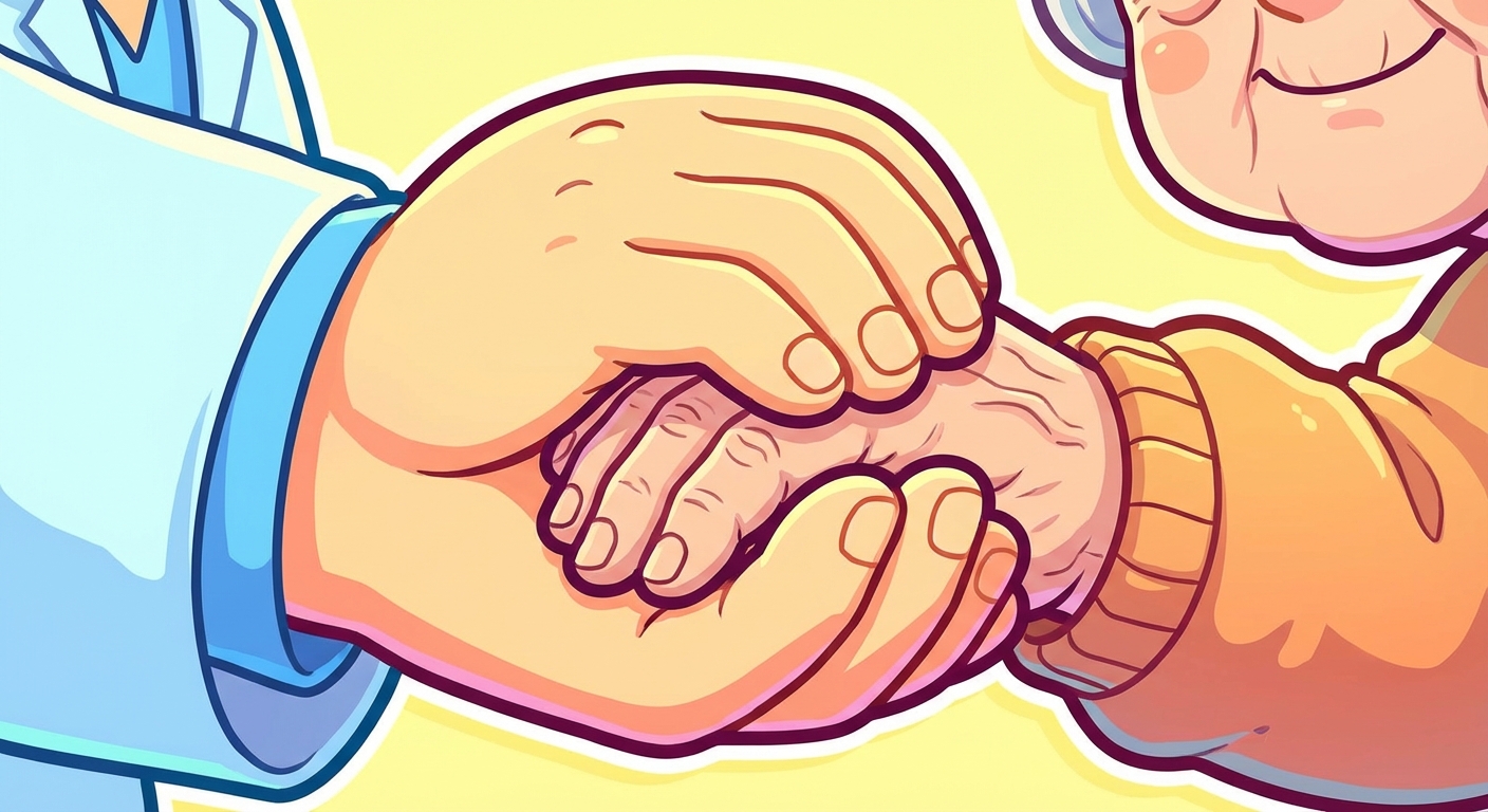 의료진이 환자의 손을 따뜻하게 잡고 위로하는 장면