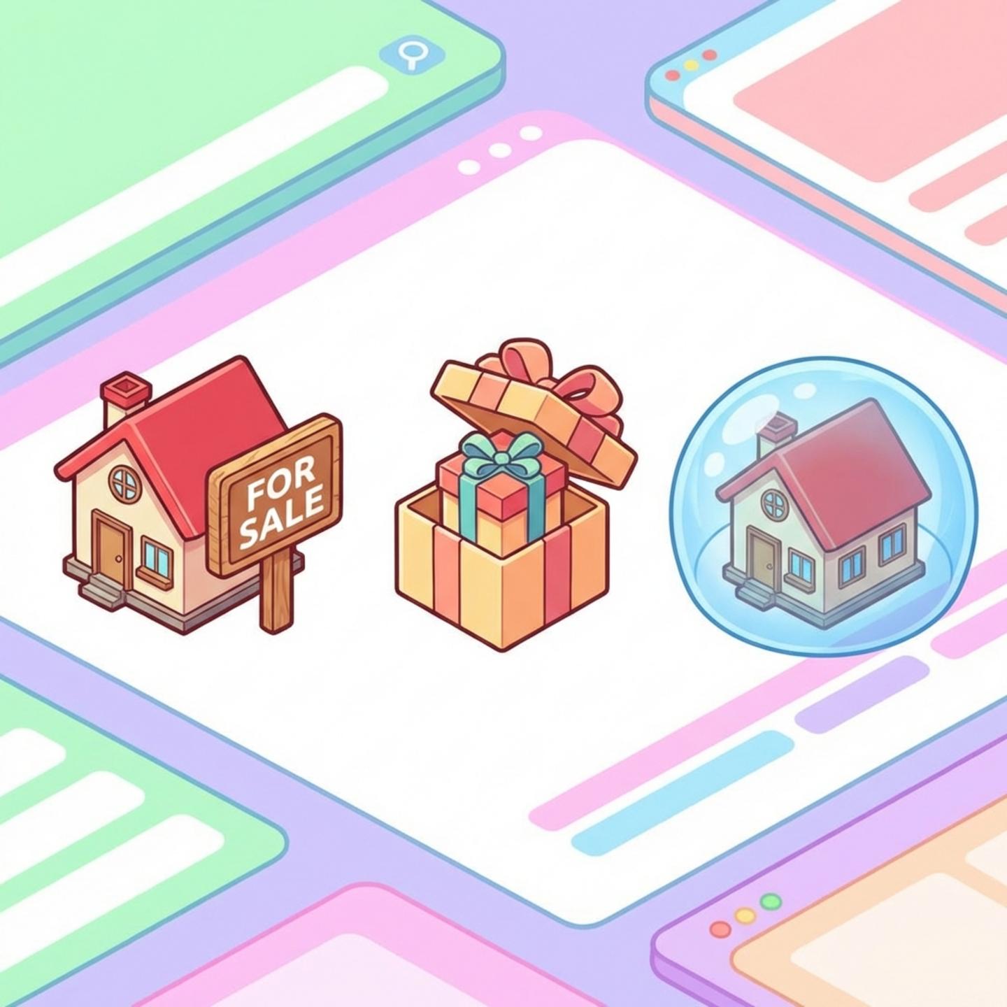 양도, 증여, 보유 선택지를 나타내는 인포그래픽 아이콘