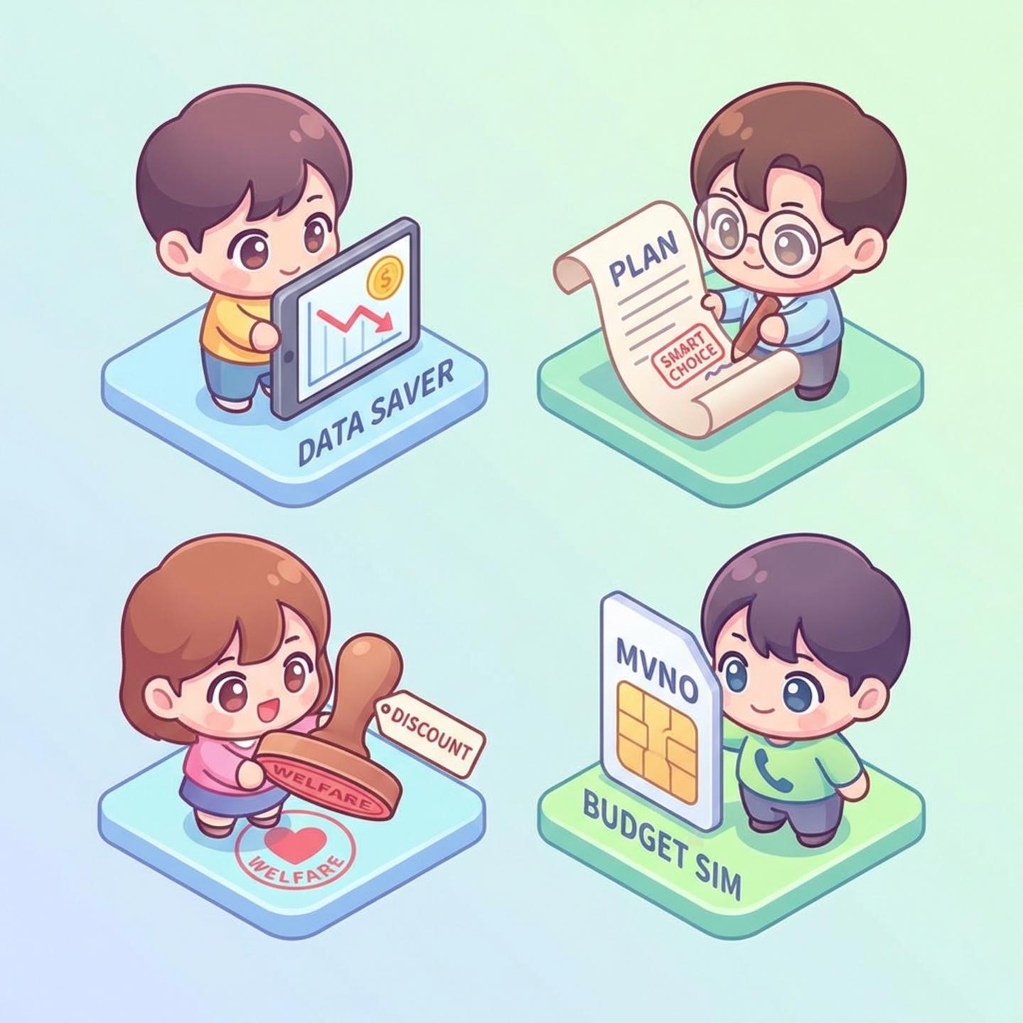 65세 이상 통신비 절약 4단계 체크리스트 인포그래픽