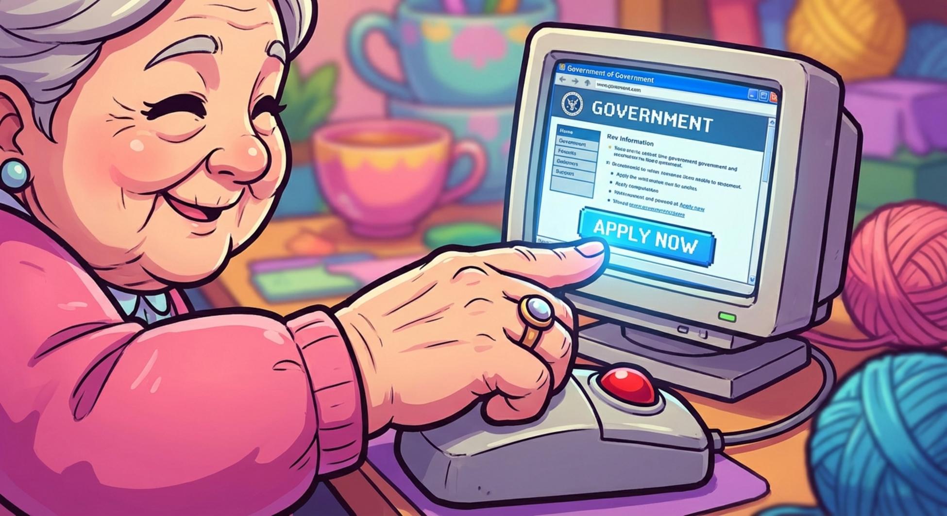 컴퓨터로 재취업 지원 프로그램을 신청하는 중장년