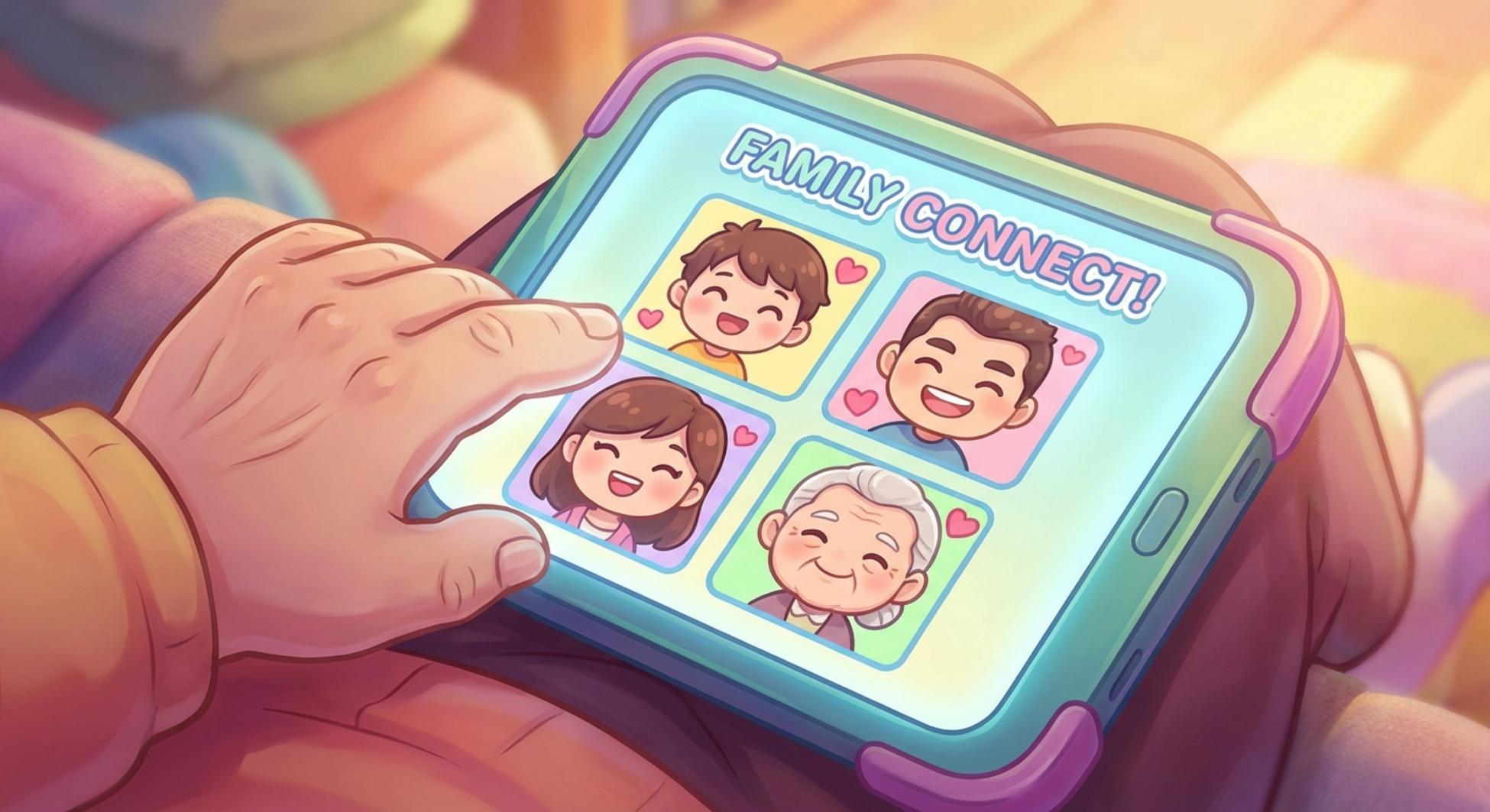 시니어가 태블릿으로 AI 돌봄 서비스를 이용하는 모습