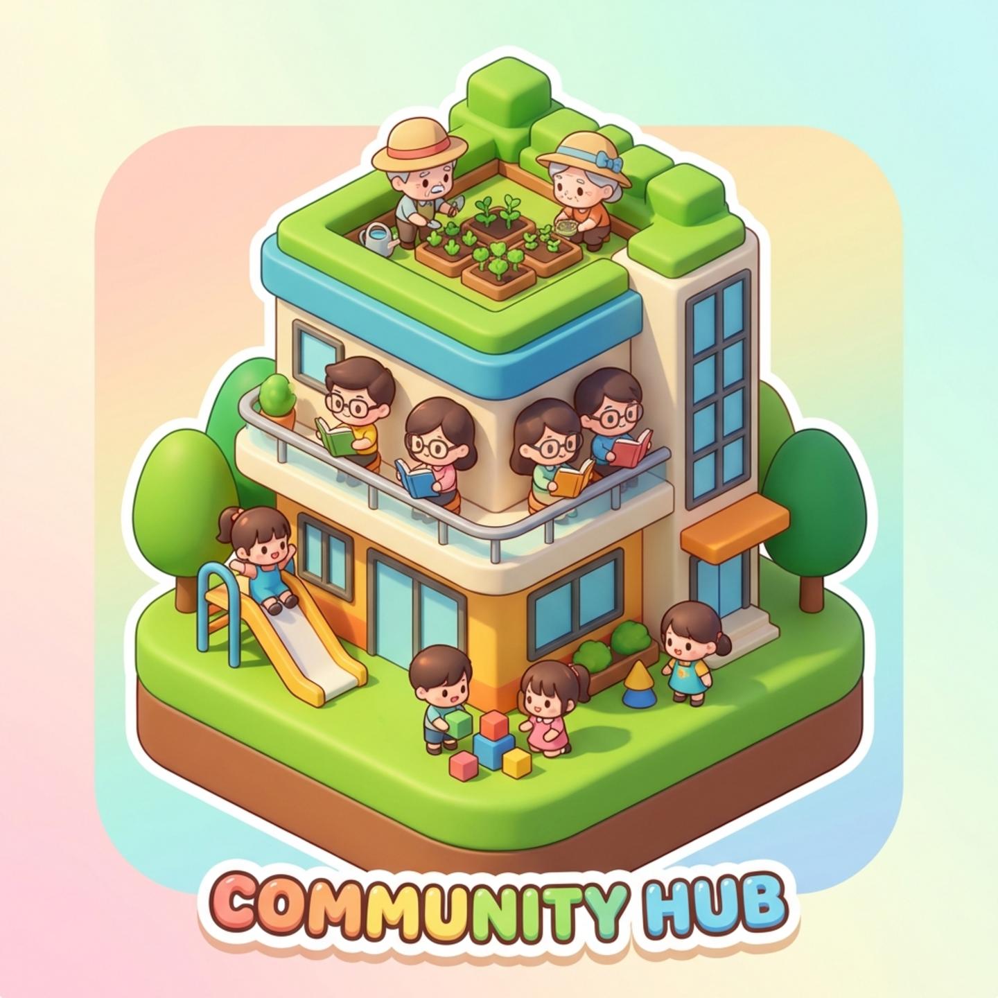 모든 세대가 함께하는 고령친화도시 커뮤니티 센터 인포그래픽