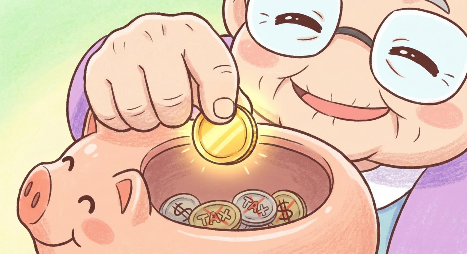 연금 계좌에서 세금 혜택이 있는 동전을 신중하게 꺼내는 손 클로즈업