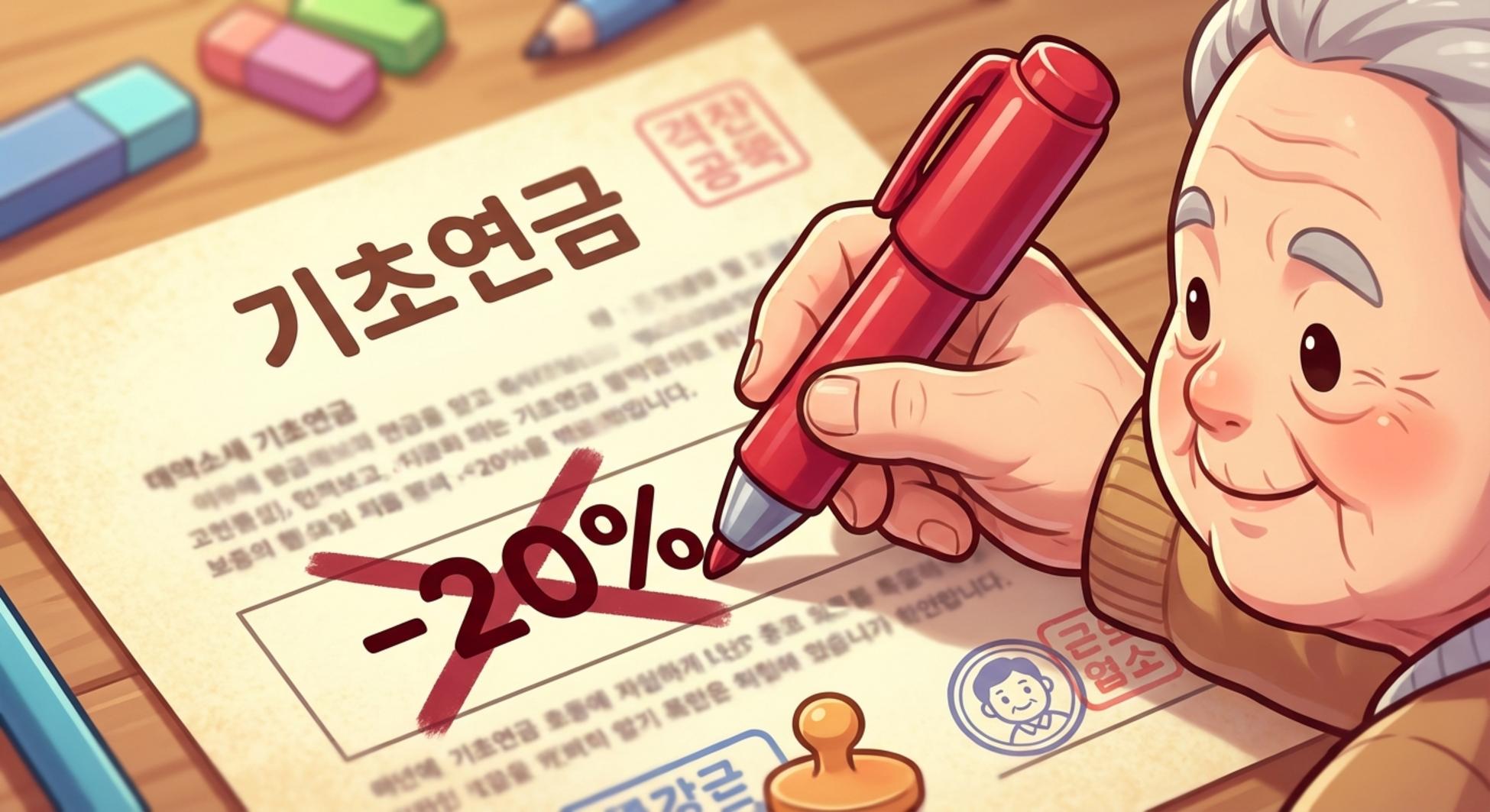 기초연금 서류에서 부부감액 20% 항목을 지우는 모습