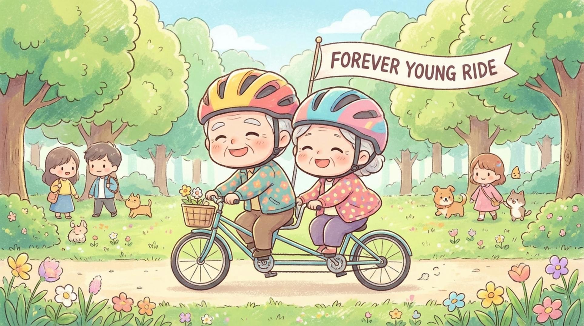 50대 건강 채무 관리를 위해 공원에서 자전거를 타는 건강한 노부부