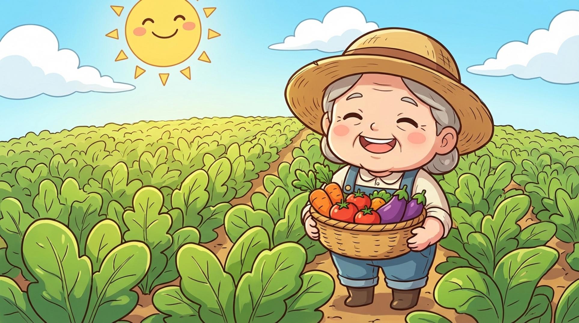 여성농업인이 밭에서 밝게 웃으며 서 있는 모습