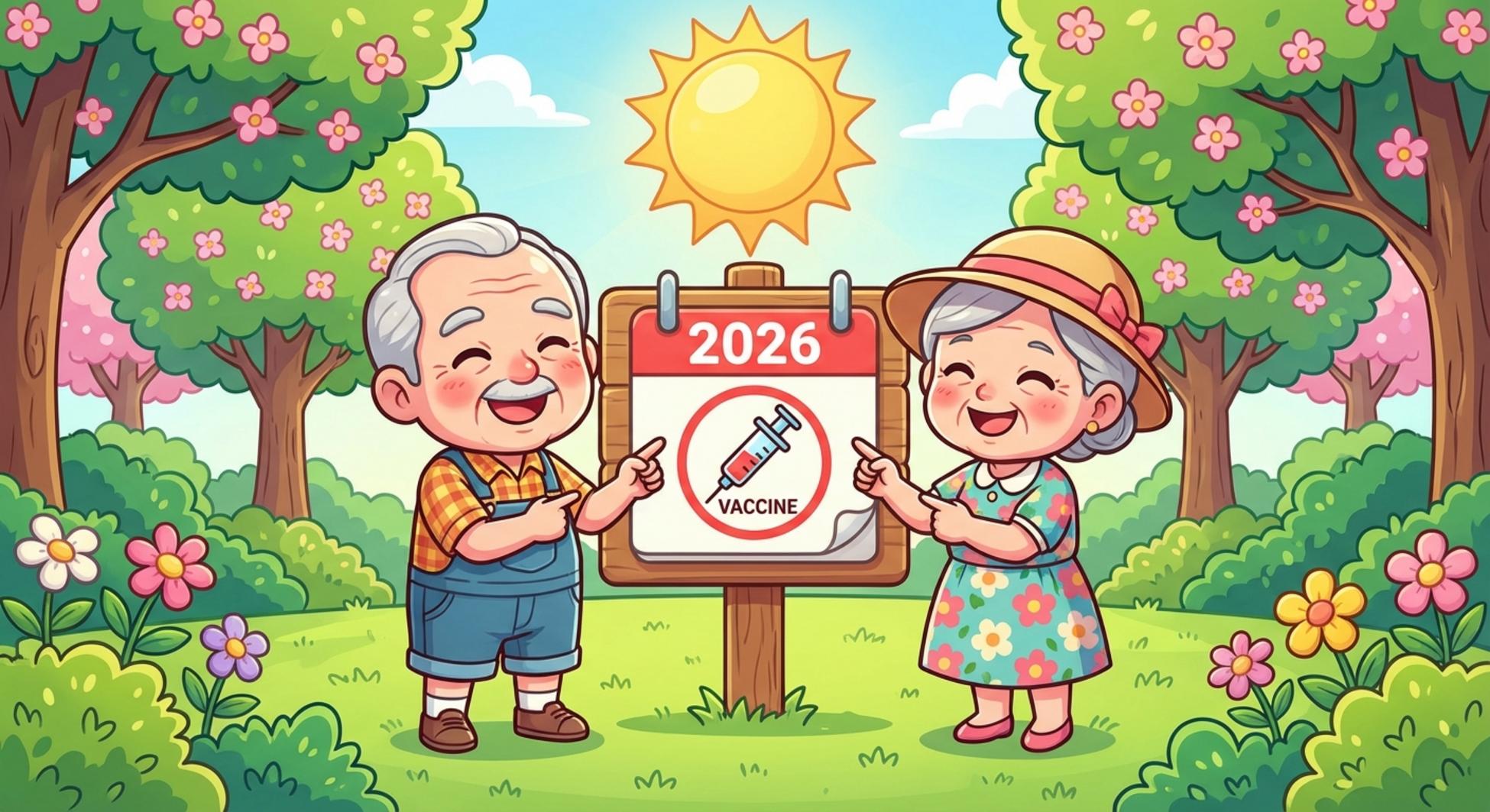 2026년 RSV 백신 접종을 계획하며 밝게 웃고 있는 건강한 50대 이상 부부