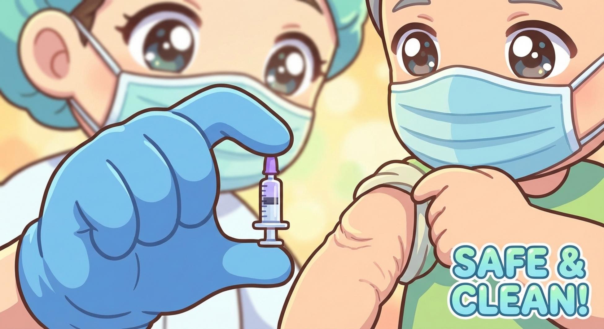 의료진에게 안전하게 RSV 백신을 접종받는 모습 클로즈업