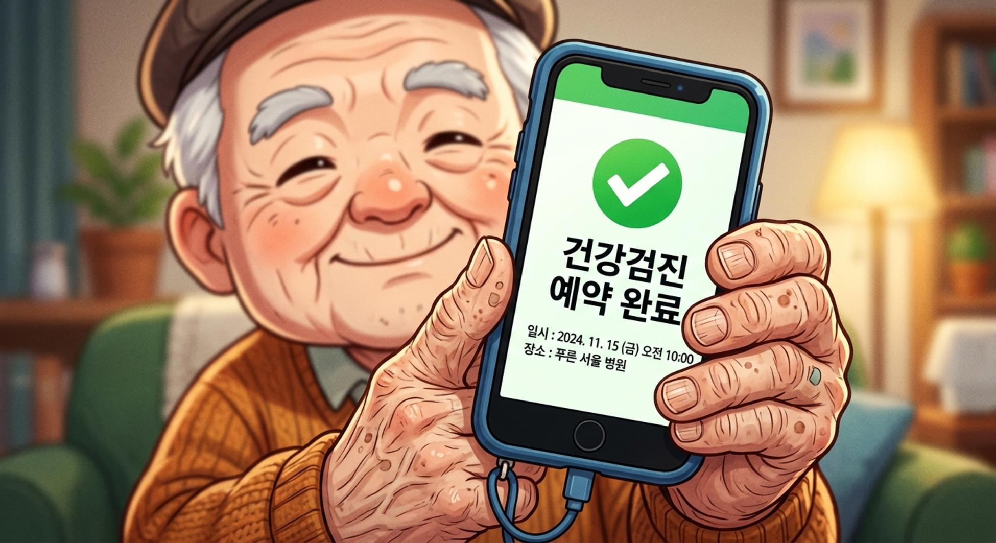 스마트폰으로 무료 건강검진 예약을 확인하는 모습