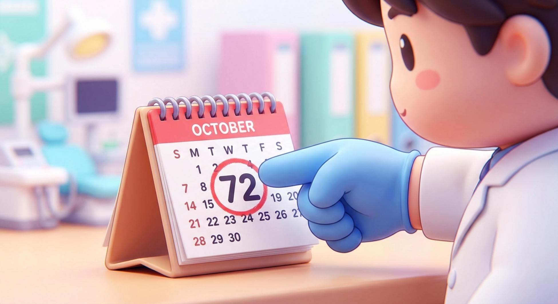 의사가 달력의 72시간을 강조하며 대상포진 골든타임을 설명하는 이미지