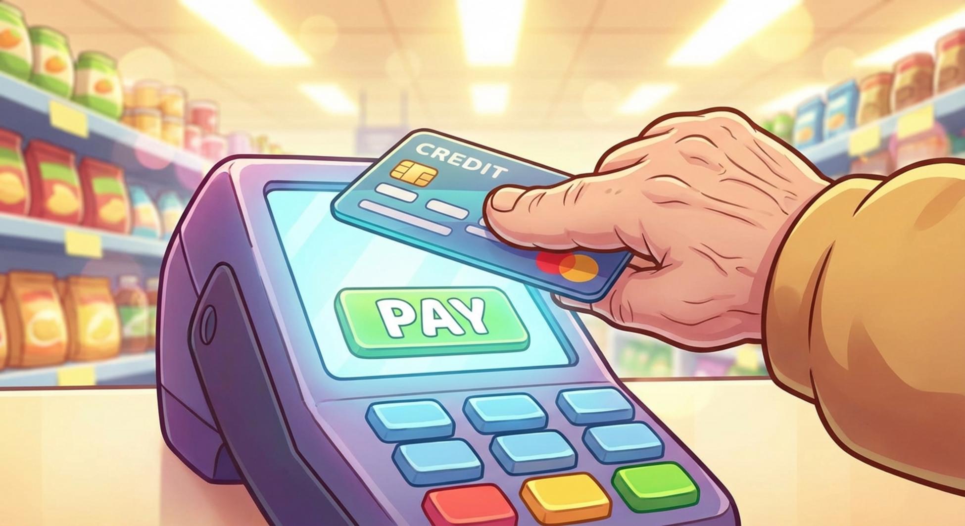 마트에서 우리카드로 결제하며 혜택을 받는 모습의 상세 이미지