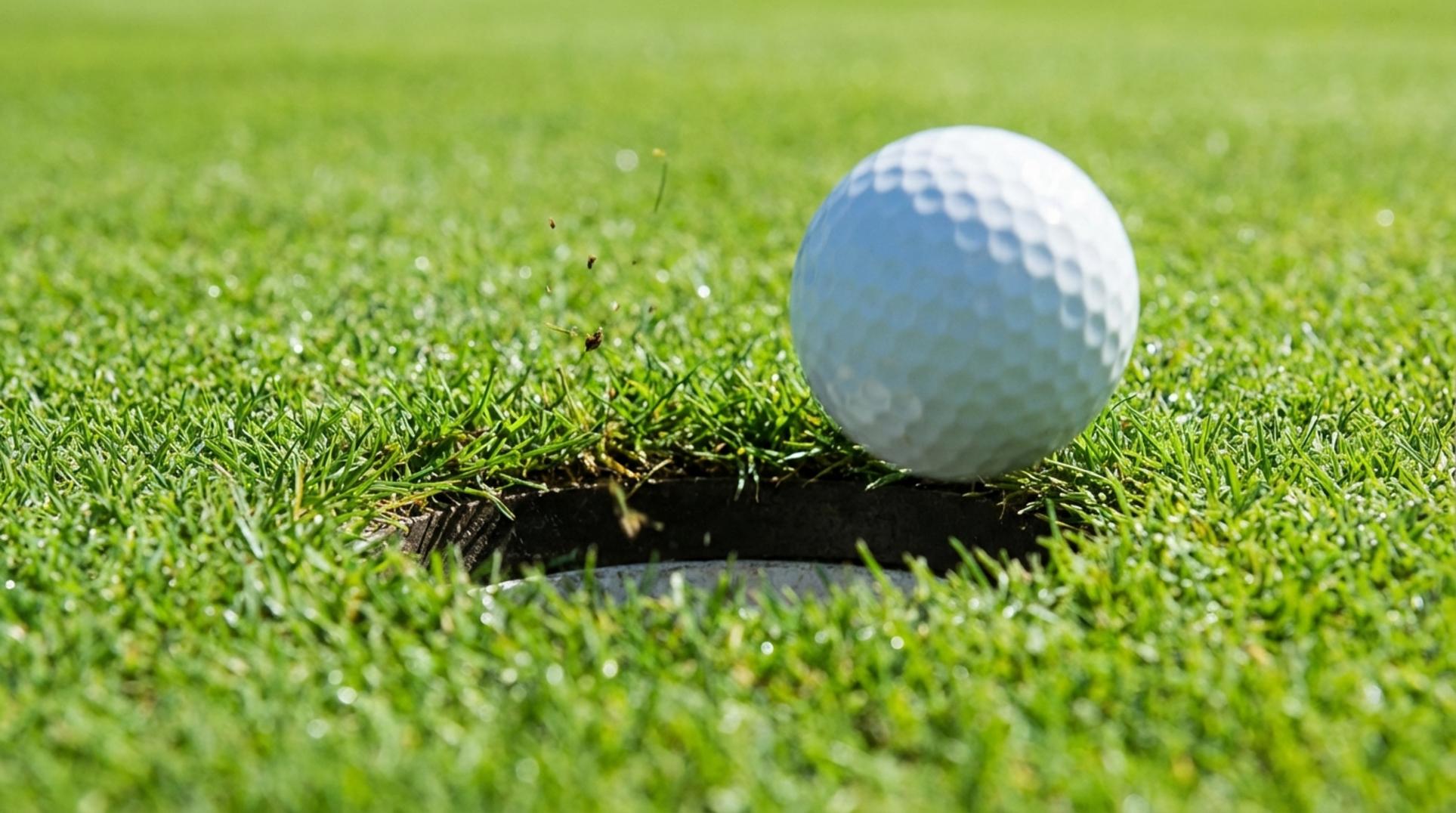 홀컵으로 빨려 들어가는 골프공의 결정적인 순간