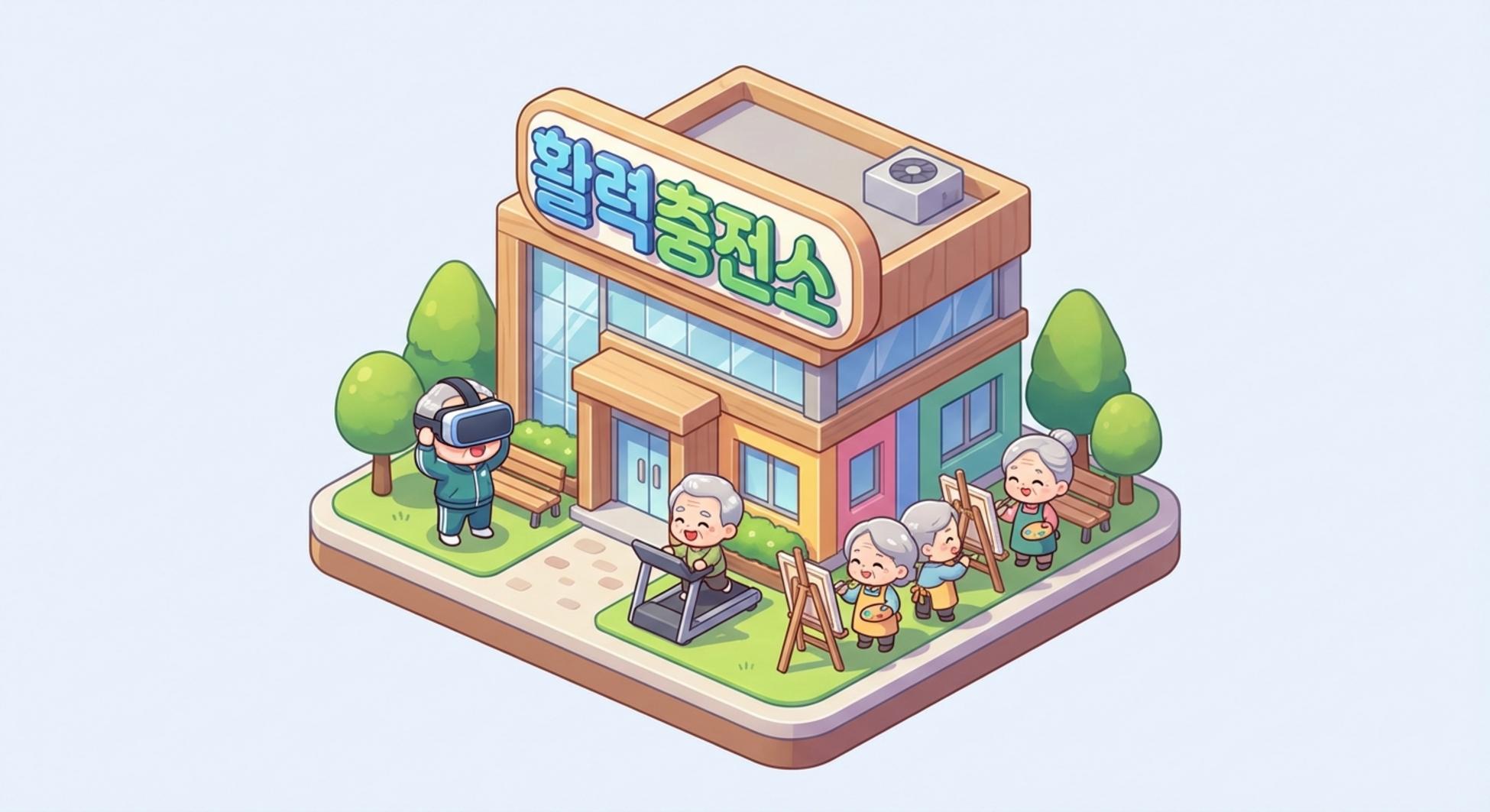 서울시 활력충전소에서 다양한 여가 활동을 즐기는 시니어들의 모습 인포그래픽