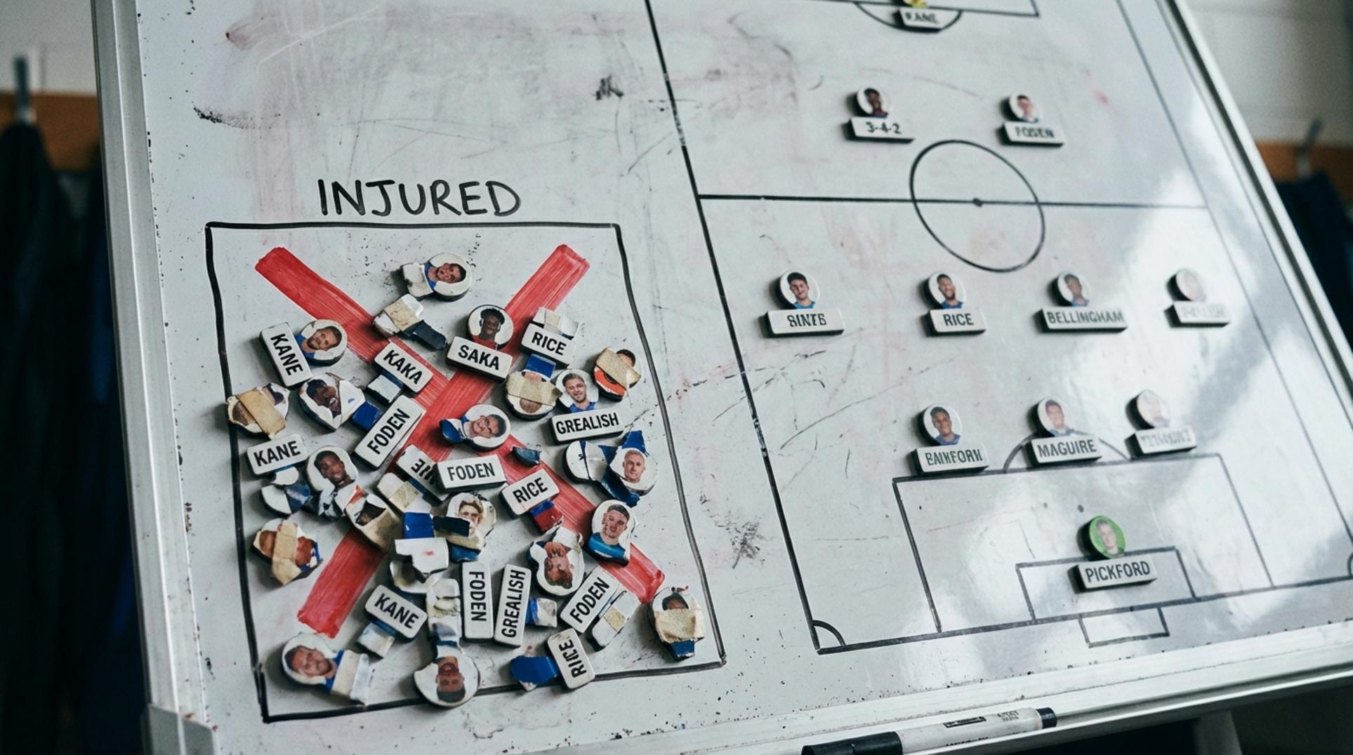 선수 대부분이 '부상'으로 표시된 축구 전술 보드