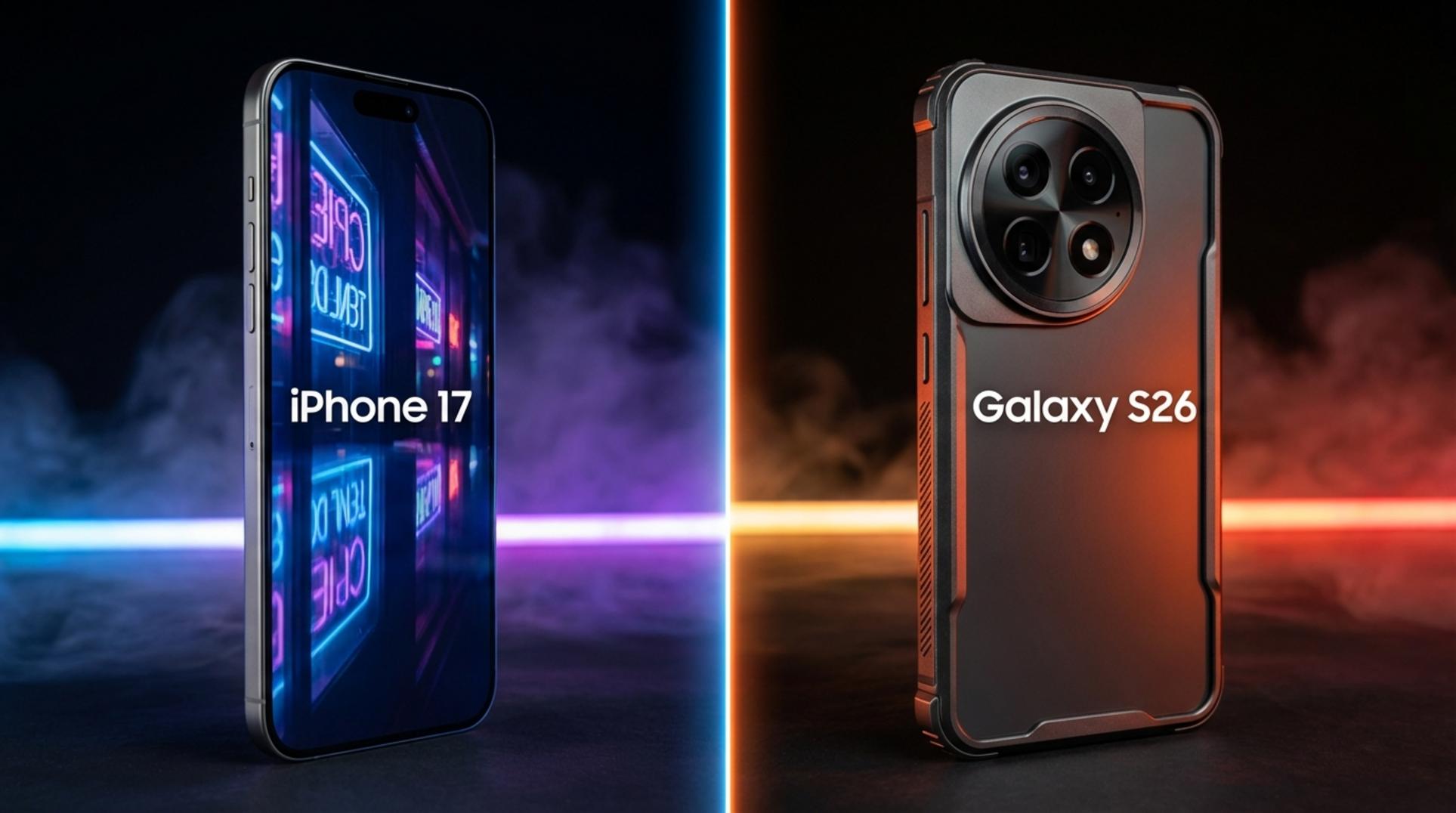 아이폰 17과 갤럭시 S26이 마주보고 있는 모습