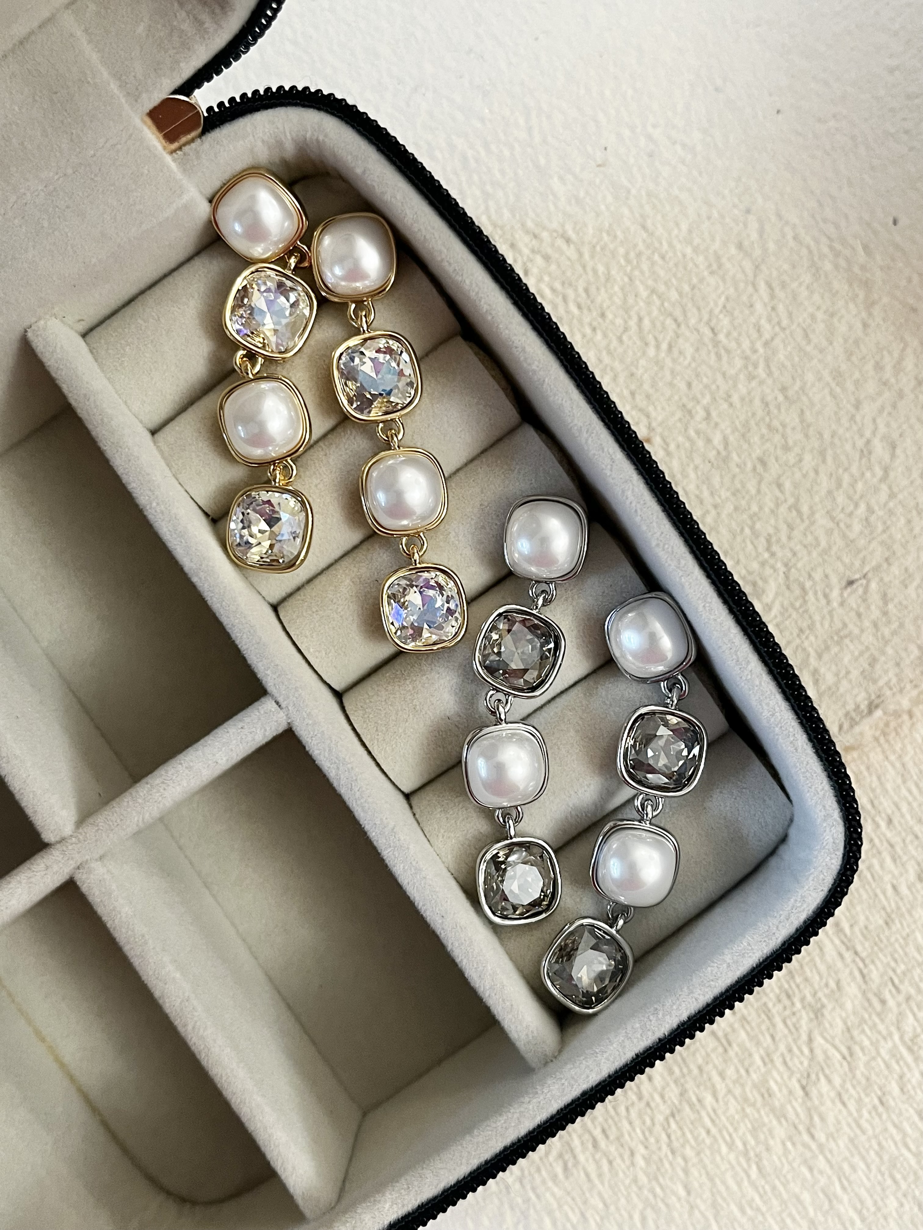 Pearl & Diamond Long Earrings