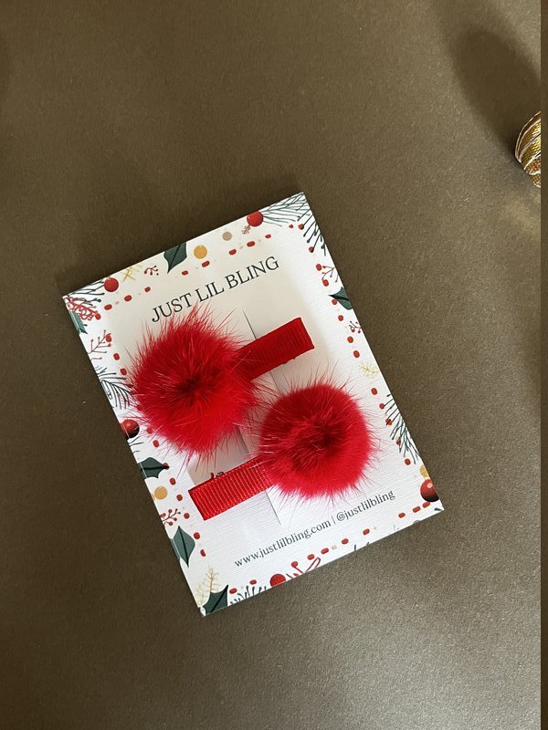 Red Pom Pom Aligator Clips (Pair)