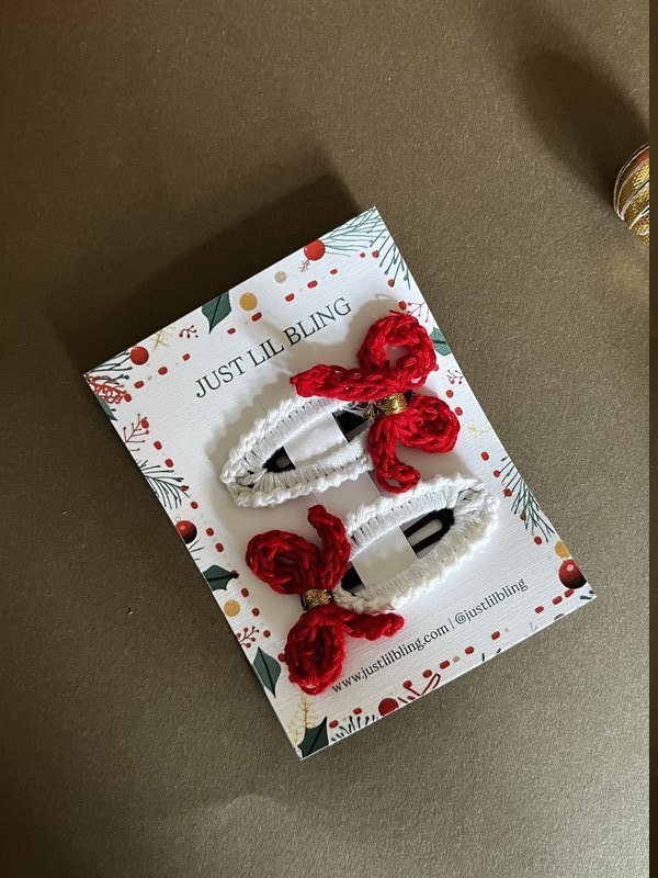 Red and White Bow Snap Clips (Pair)