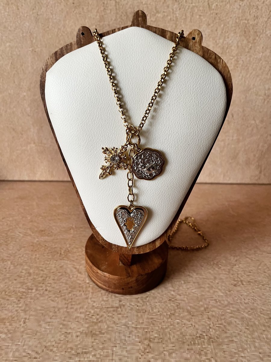 Long Romantic Heart Charms Necklace (30 inch)