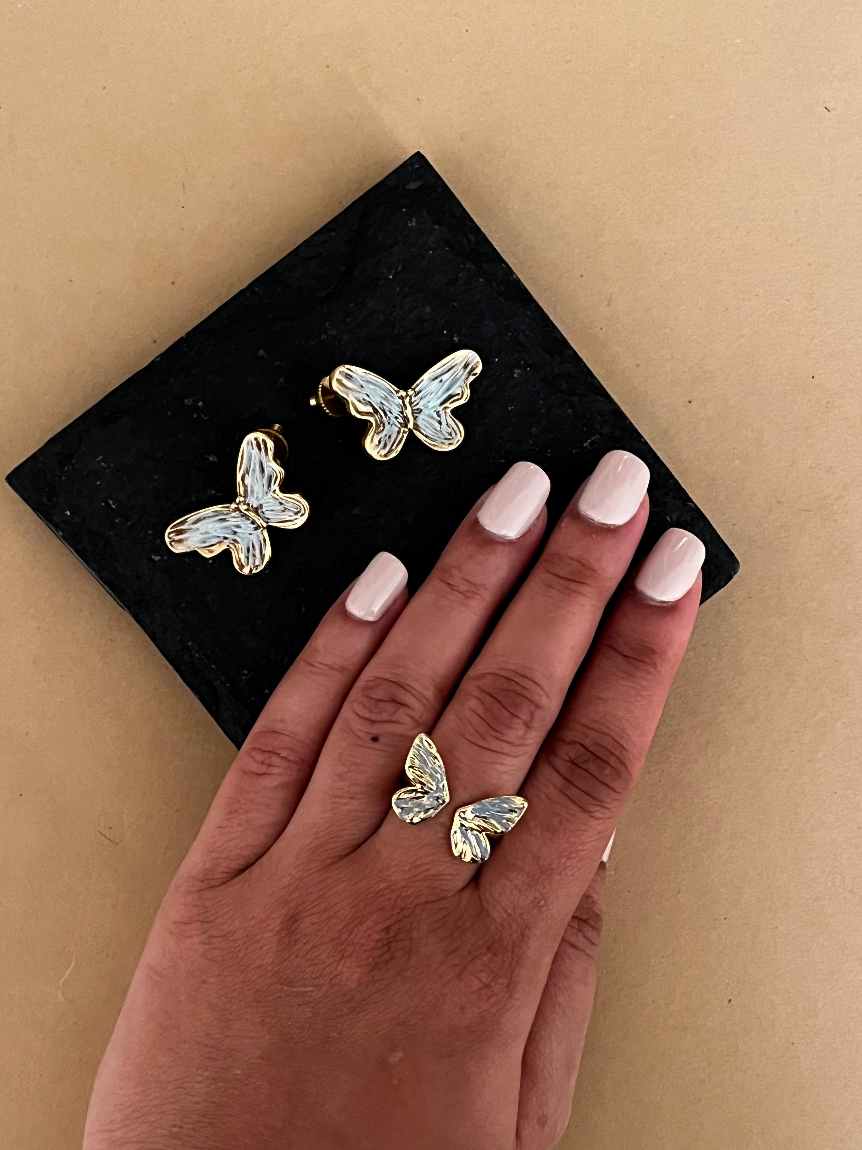 Baby Blue Butterfly Set (earrings + ring combo)