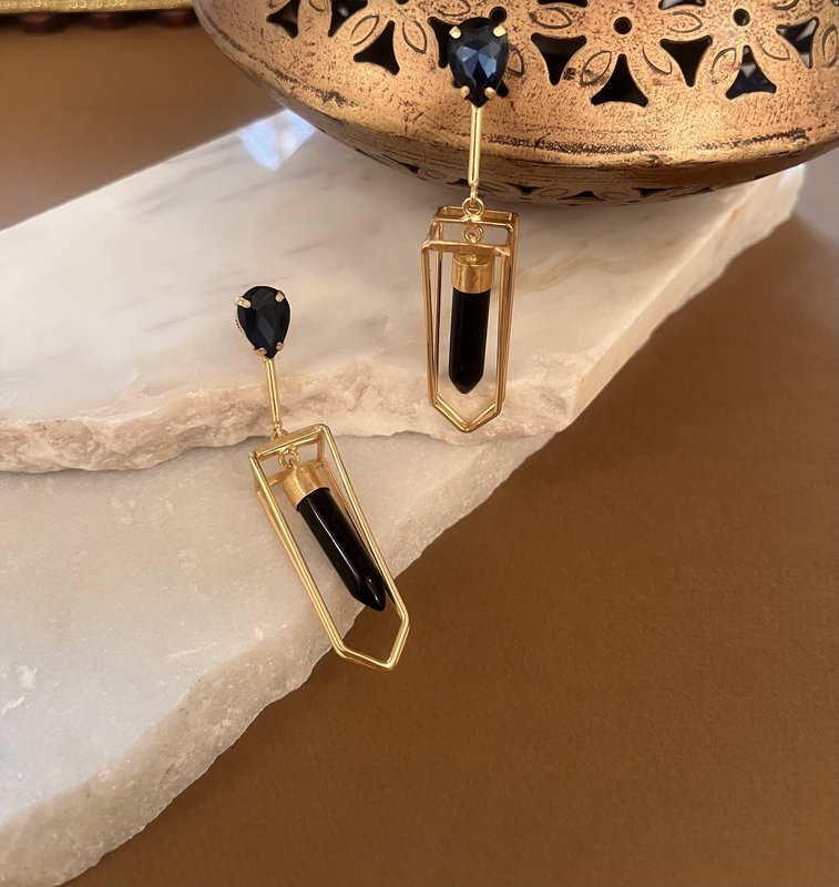 Navy Blue Bullet Long Earrings