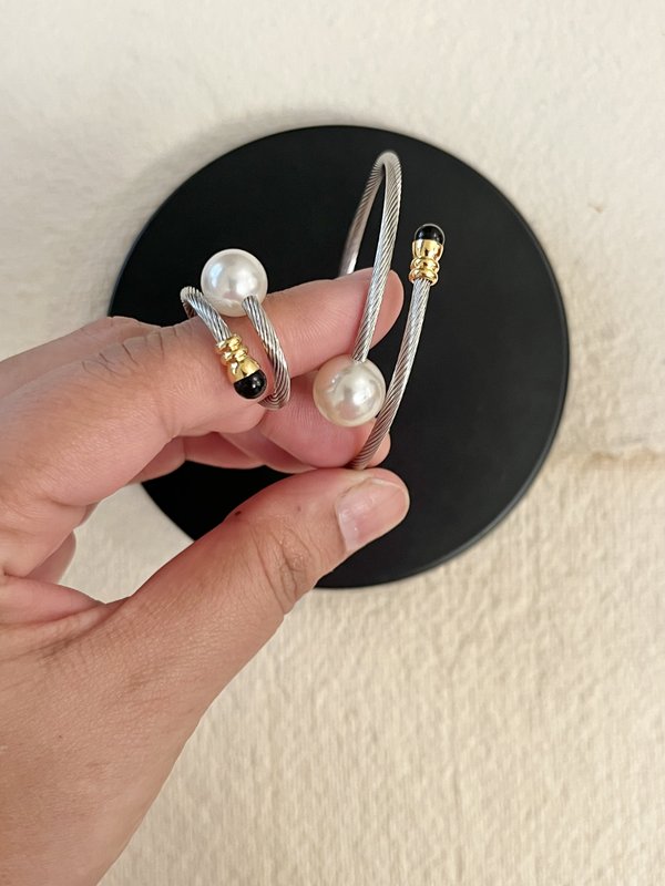 Silver Pearl Bracelet & Ring Combo