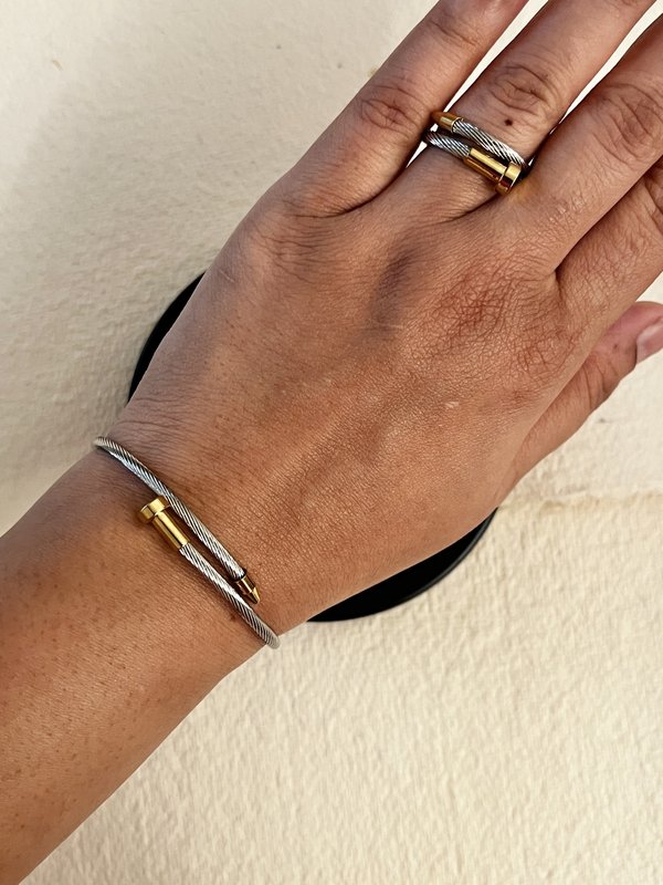 Rope Silver Bracelet & Ring Combo