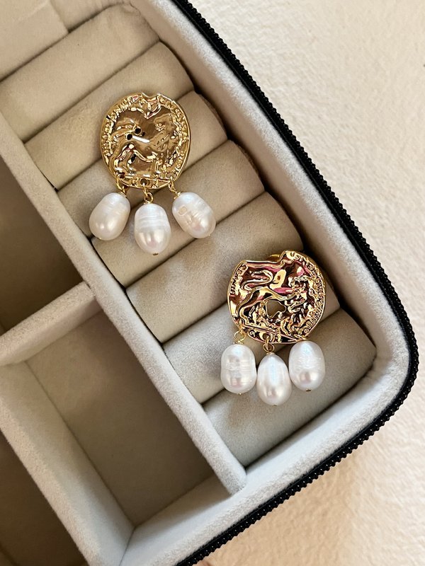 Hammered With Pearl Drop Earrings