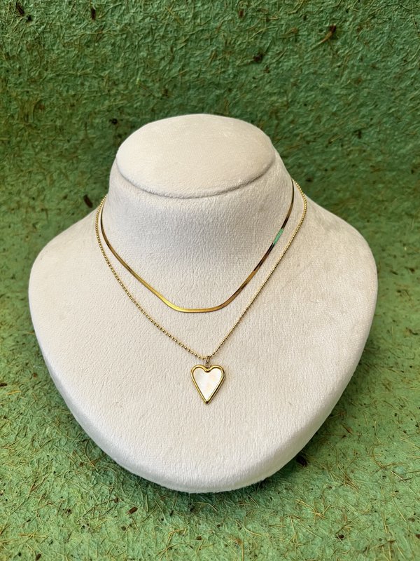 Mother of Pearl Heart Double Layer Necklace
