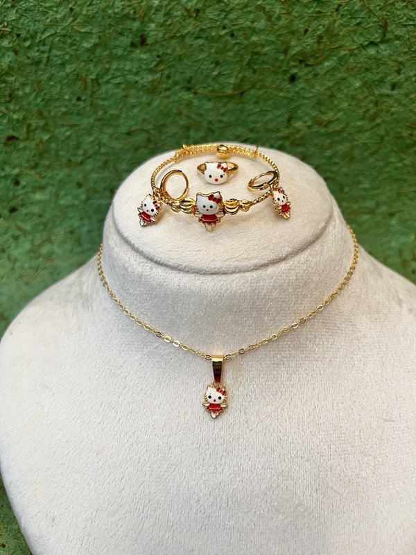 Brass Hello Kitty 4pc Necklace Set