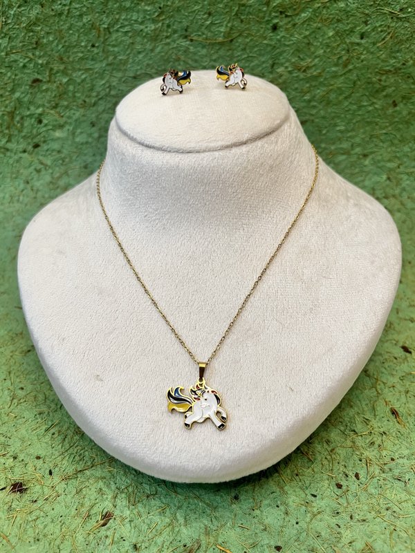 Dull Gold Unicorn Necklace Set
