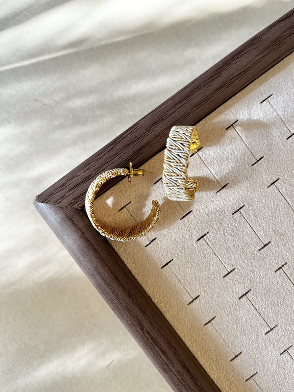 Baby Blue Enamel C-Shape Hoops Earrings