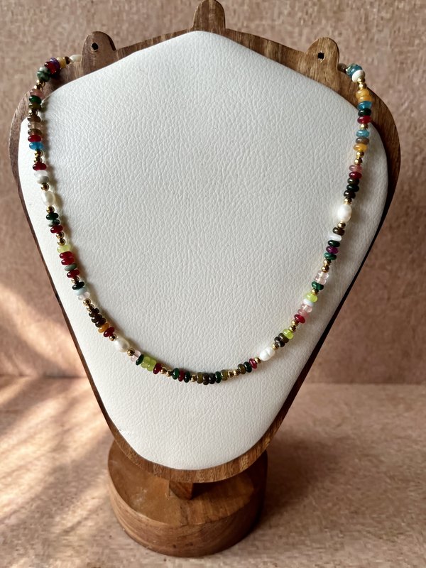 Natural Pearl Stone Colourful Necklace
