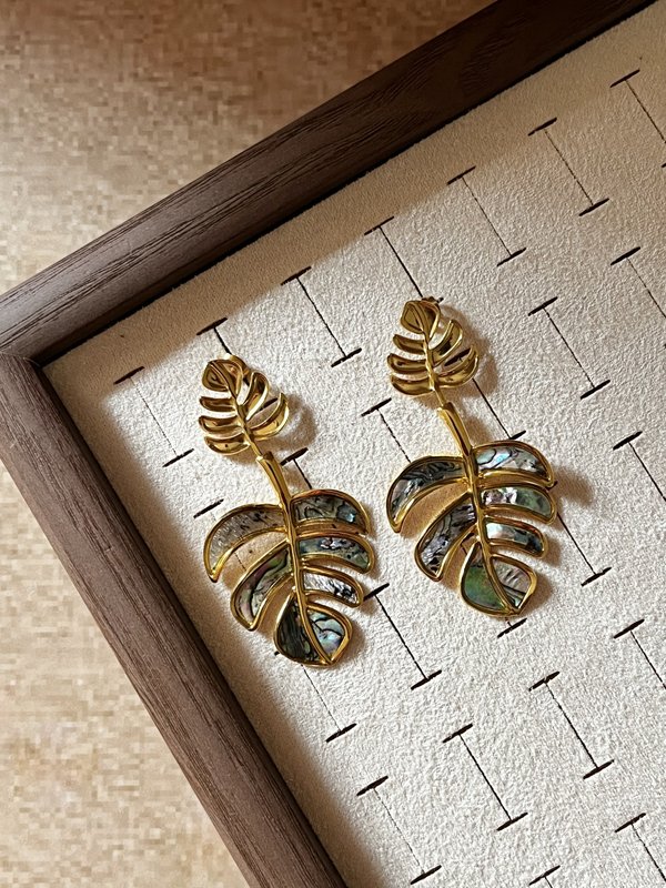 Abalone Shell Leaf Earrings (feather light)