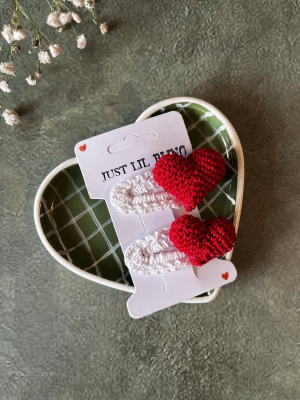 Red & White Heart Clip (Pair)