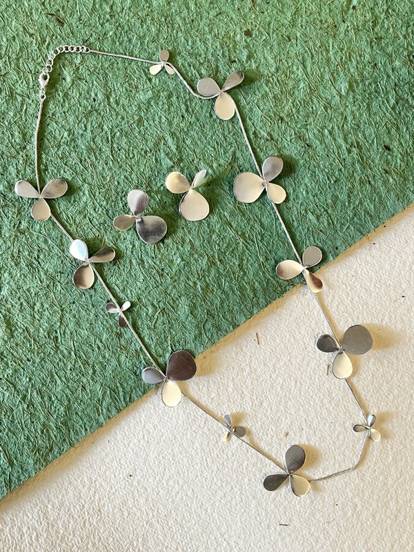 Long silver Necklace Set