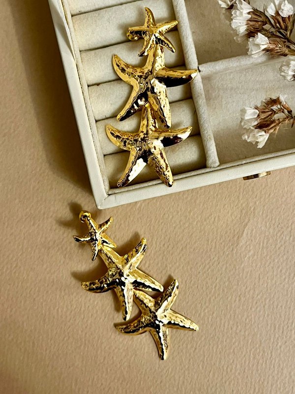 Triple Layer Star Fish Earrings - Gold