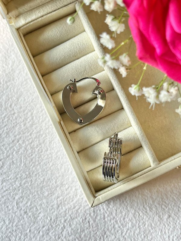 Silver Heart Hoops