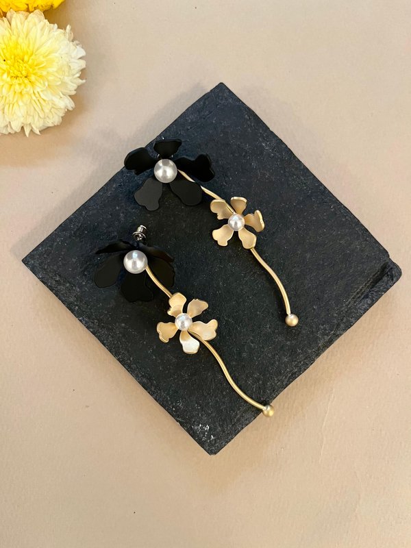 Black & Gold Matte Long Earrings