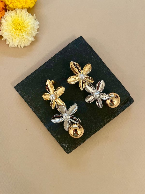 Dual Tone Floral Earrings