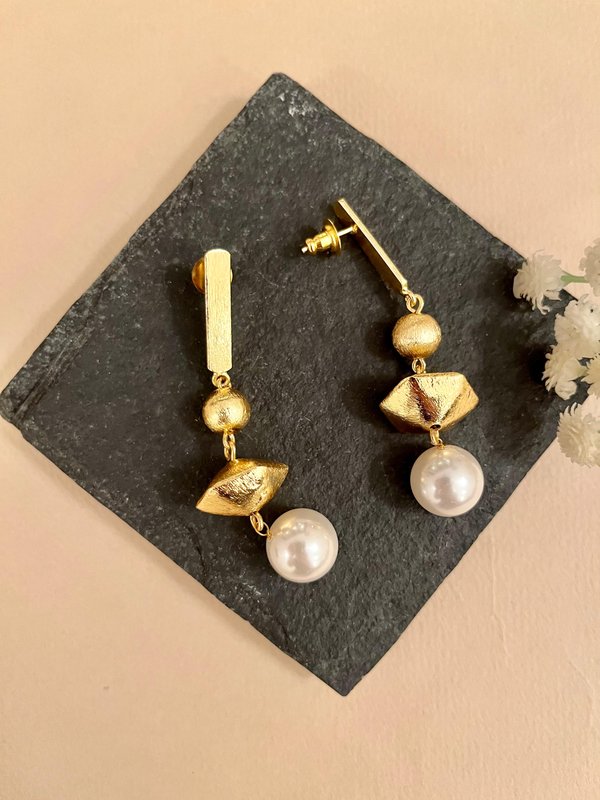 Long Pearl & Gold Earrings