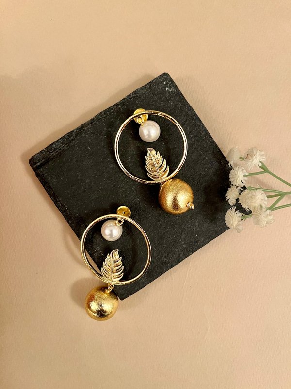 Round Pearl & Gold Ball Earrings